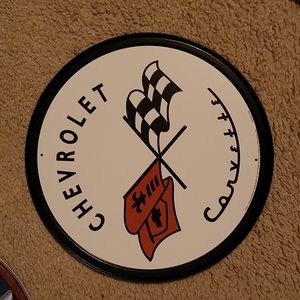 Chevrolet corvette round tin wall sign